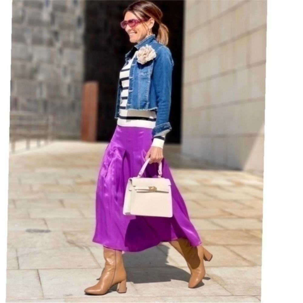 ZARA satin effect box pleat skirt 2298/189